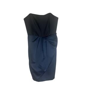 NWT Halston Women's Draped Cocktail Dress M Spaghetti Strap Two-Tone Black Navy